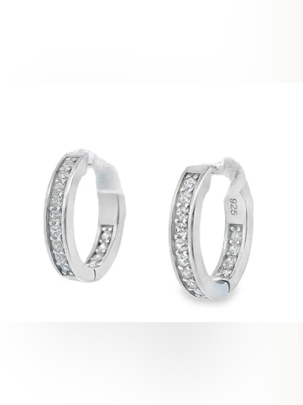 Sterling Silver 925 Huggie Hoop Earrings with Clear Cubic Zirconia inside/0ut
